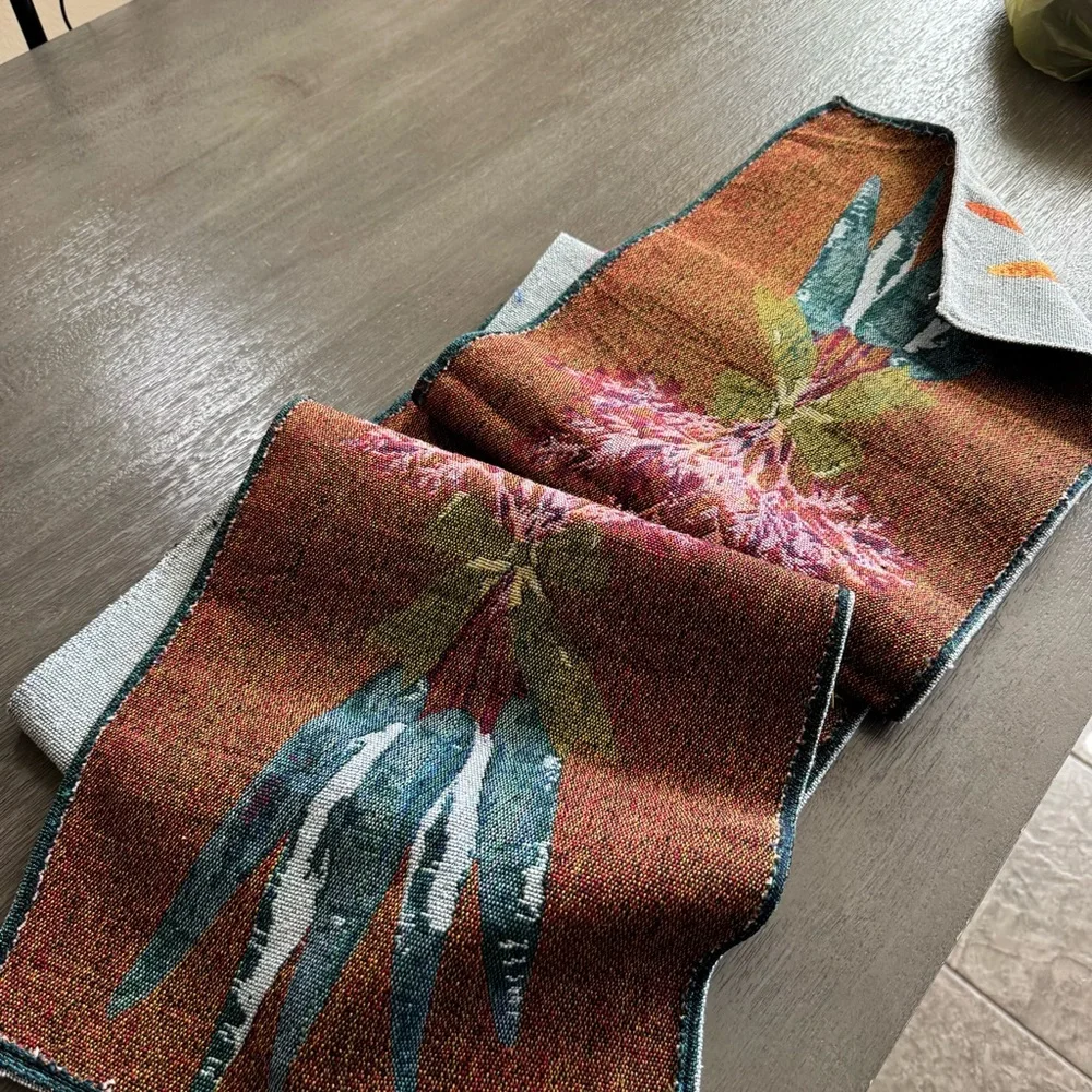 Vintage Table Runner Embroidered Tapestry Style With Carrots Bundle And Bow